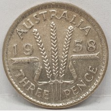 AUSTRALIA 1958 . THREEPENCE . gVERY FINE